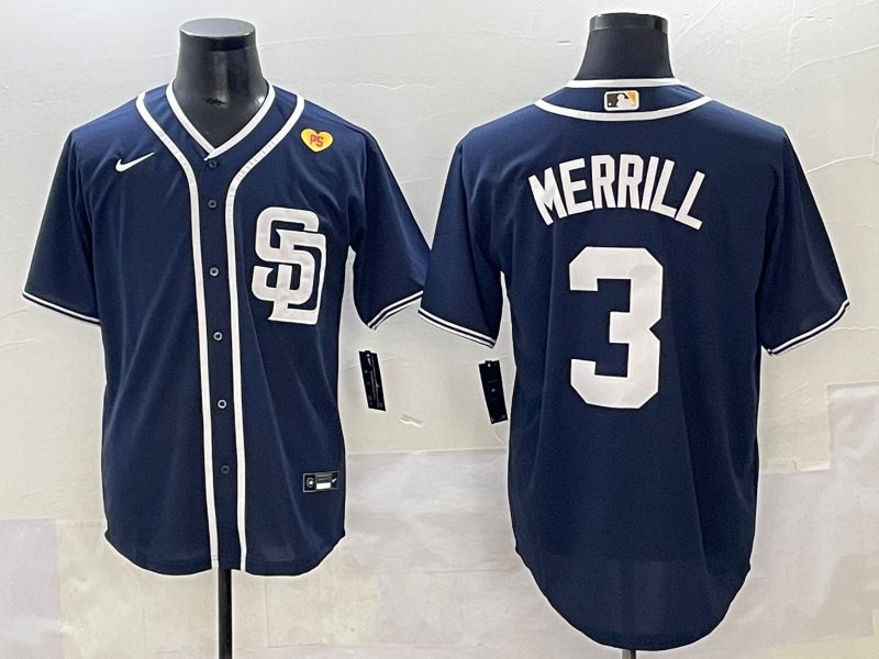 Men 2025 San Diego Padres 3 Merrill Dark Blue Game Nike MLB Jersey style 10